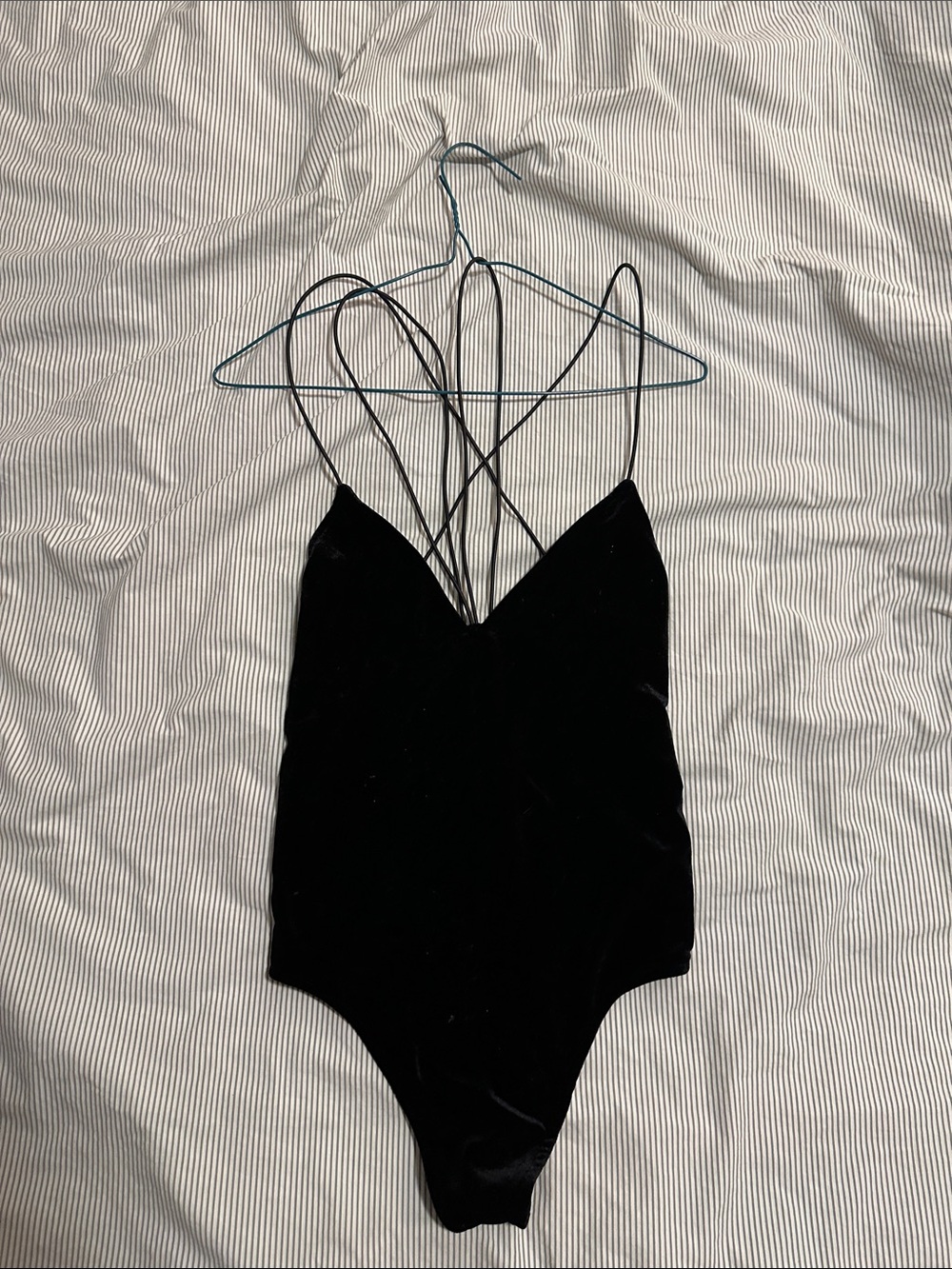 Tobi Black Velvet women’s One-Piece Bodysuit with Thin Straps